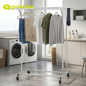 Porte-vêtements en métal sur roulettes, réglable en hauteur, design minimaliste, pour armoire - Product Image 4