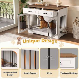 Cuccia per Cani in Legno Stile Rustico da 110 cm con 2 Cassetti Contenitori, Ciotole Girevoli per Cibo, Gabbia con Barre Metalliche di Sicurezza, Arredamento per Animali Domestici - Product Image 5