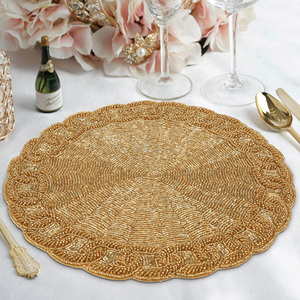 TOP QUALITY UNIQUE LEAF DESIGN HANDMADE GLASS <b>BEADED</b> TABLE <b>PLACEMATS</b> at WHOLESALE PRICE Embroidered - Product Image 4