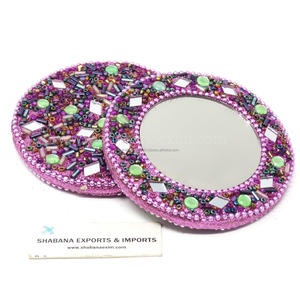 Miroir de poche compact style boutique indien en laque scintillante avec incrustations de pierres de qualité supérieure, mignon mini miroir de maquillage de vanité - Product Image 4