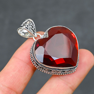 Luxury Garnet <b>Statement</b> <b>Necklace</b> in 925 Silver - Product Image 2