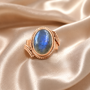Blue Flash Labradorite <b>Statement</b> <b>Ring</b> 925 Sterling Silver Rose & Yellow Gold Plated Handmade Designer Gemstone <b>Ring</b> for Unisex - Product Image 6