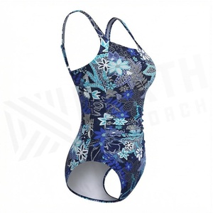 Ensemble de yoga 2 pièces imprimé papillon bleu avec finition dorée, body à col en V profond et jupe portefeuille longueur genou - Product Image 3