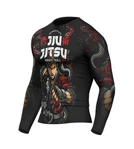 High Quality Men's Rash Guards Sportswear Custom Logo Digital Print Solid Breathable Lightweight 160g Polyester/Nylon Rash Guard - Product Image 3