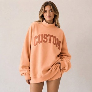 Sweat-shirt à col montant en coton brodé de haute qualité avec logo personnalisé OEM, sweat-shirt à col montant surdimensionné pour femmes - Product Image 2