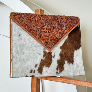 Newest Hair on Tooled Leather Personalized <b>Laptop</b> Sleeve Genuine Cowhide Leather Envelope Sleeve for <b>13</b>, 14, 16 <b>Inch</b> <b>Laptop</b> <b>Case</b> - Product Image 3