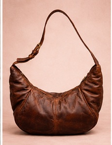 Sac Hobo Croissant en Cuir Véritable Marron Premium pour Femme, Sac à Bandoulière Souple Vintage, Sac à Main Tendance, OEM ODM - Product Image 1