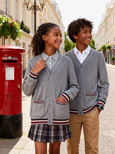 Academy Sweater for Boys And Girls New Color-Block Knitted Cardigan Jacket New Spring And Autumn Kids' School Attire for Girls - Product Image 4