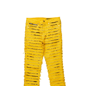 Jean droit déchiré pour homme, coupe slim, en denim extensible avec appliqué à franges et patch de créateur - Product Image 3