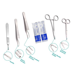 Kit d'entraînement à la suture avec peau d'entraînement en silicone réutilisable, ensemble complet d'instruments de suture, porte-aiguille, forceps, ciseaux - Product Image 4