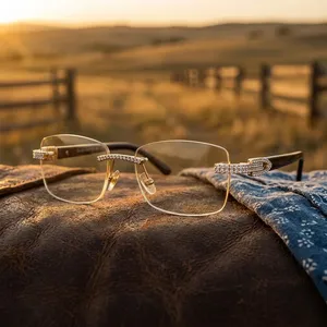 Lunettes de vue demi-cerclées rectangulaires avec accents en cristal, unisexe, légères, verres antireflets, style élégant pour adulte - Product Image 1