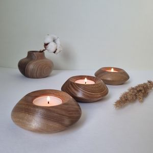 Handmade Acacia Wood <b>Tea</b> <b>Light</b> Holder: Wooden Candlestick - Product Image 1