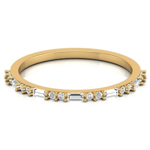 Bague de fiançailles en or 14 ct avec diamant baguette rond taille brillant Design simple Bague empilable élégante du fournisseur vérifié - Product Image 1