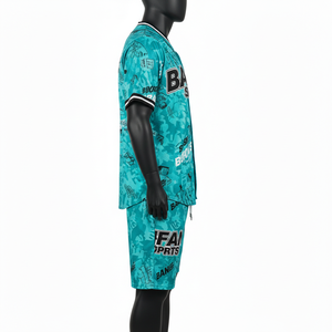 Ensemble de shorts de baseball pour hommes, tissu en maille polyester respirant de qualité supérieure, 160 GSM, couleur turquoise, impression par sublimation personnalisée pour ensemble de shorts homme - Product Image 3