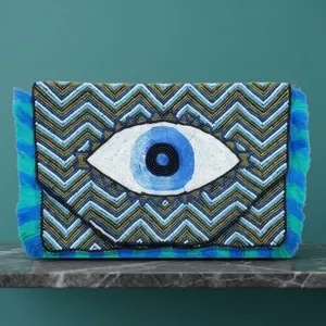 <b>Blue</b> <b>Beaded</b> Envelope Clutch Bag Fringe <b>Beaded</b> Handbag Chain Strap for Daily Travel Women - Product Image 1