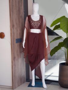 Conjunto de Choli y Lehenga Bordado Marrón para Mujer, Blusa Romana, Falda Asimétrica, Traje para Fiesta, Boda, Diwali - Product Image 4