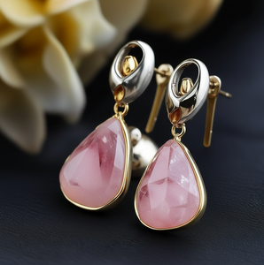 Pink Drop Earrings 925 Sterling <b>Silver</b> with 18K Gold Plated Small Stud Earring Hypoallergenic Jewellery <b>Wedding</b> Wear - Product Image 1
