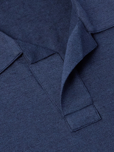 เสื้อโปโลผู้ชายแขนสั้นสีพื้นผ้าถักทรงปกติลำลองสีน้ำเงิน - Product Image 4