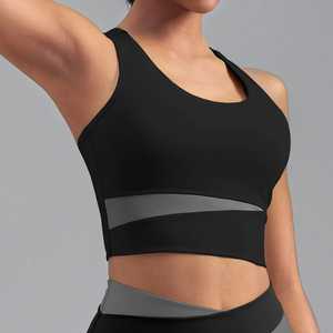 Womens Seamless <b>Racer</b> <b>Back</b> High Support Sports Bra Medium for Crop <b>Top</b> Quick Dry Spandex Wide Elastic Band Two-Tone - Product Image 1