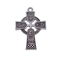 Colgante de nudo celta con cruz de 40x27mm, de aleación de zinc plateado envejecido, con anillo, para collar de rosario de fe