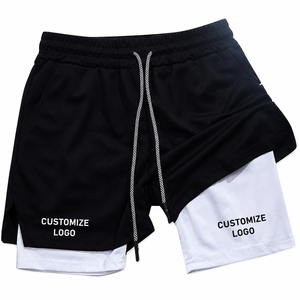 Shorts de sport 2-en-1 personnalisables à séchage rapide avec doublure de compression intégrée pour l'entraînement et la course – Vêtements de sport OEM en gros - Product Image 4