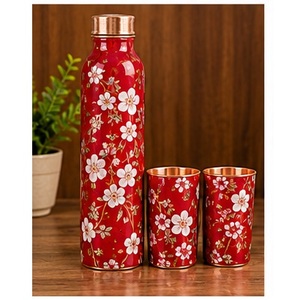 Artistic Copper <b>Water</b> <b>Bottle</b> Set Eco Friendly with Blue Gold Marble Design Portable Drinkware for Travel and <b>Daily</b> Use - Product Image 2
