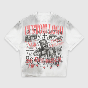 T-shirts surdimensionnés en coton pour hommes, style streetwear personnalisé, vintage, tie-dye, imprimé DTG, avec strass, effet délavé à l'acide - Product Image 2