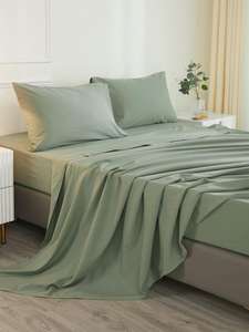 Modern Solid 100% Cotton Luxury 500TC Eco-Friendly Organic Water Resistant 3pcs Fitted <b>Bed</b> <b>Sheet</b> <b>Queen</b> King Size 6pcs Set - Product Image 2