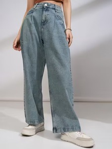 Jean décontracté Abdul Royal World Export coupe ample taille mi-haute déchiré jambe large en denim de coton écologique résistant à la décoloration - Product Image 1