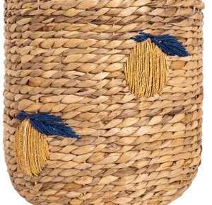 Handmade Eco Friendly Water Hyacinth <b>Basket</b> with Lemon Embroidery Woven Storage <b>Hamper</b> with Handles <b>for</b> Room Trend - Product Image 4