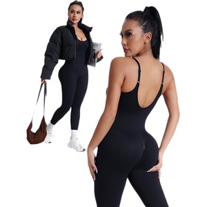 Men's <b>Black</b> Solid Ribbed Knitted Bodysuit Sleeveless V-Neck Cut Out Back Slim Fit Anti-Bacterial High Waist Yoga Wear - Product Image 1