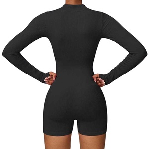 Women's Seamless Ribbed Zipper Long Sleeves Butt Lift Fitness Were High Quality One Piece <b>Bodysuit</b> - Product Image 2