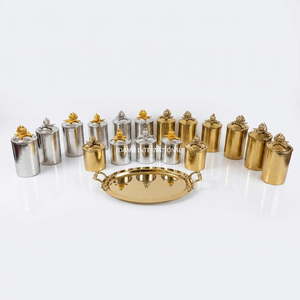 Collection de boîtes hermétiques artisanales en métal martelé or et argent de qualité supérieure avec plateau – Contenants décoratifs pour aliments secs de cuisine - Product Image 1