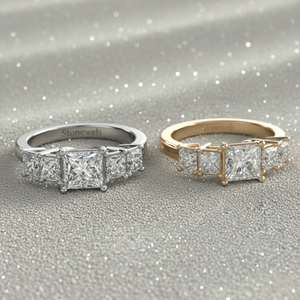 Anillo de Lujo Certificado con Diamante Cultivado en Laboratorio, Corte Princesa en el Centro, Cuatro Piedras Laterales Corte Princesa, Chapado en Oro Rosa, Cinco Piedras - Product Image 4