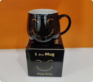 แก้วกาแฟเซรามิคลายการ์ตูนสีดำ แก้วหน้ายิ้ม ใช้กับไมโครเวฟได้ ใช้กับเครื่องล้างจานได้ ของขวัญ แก้วน้ำ - Product Image 1