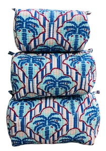 Set of 3 Indian Handblock Printed Cotton Quilted Travel Cosmetic <b>Makeup</b> Pouch with Zipper Closure - Product Image 3