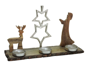 Candelabro Decorativo con Estrella Plateada y Reno, con Base de Madera, Centro de Mesa Navideño - Product Image 3