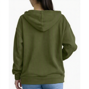 เสื้อฮู้ดดี้โอเวอร์ไซส์สำหรับผู้หญิง รุ่นฤดูใบไม้ร่วง พร้อมกระเป๋าซิปด้านหน้า ทรงหลวมไหล่ตก สไตล์ลำลอง ผ้าฝ้าย 100% ไร้ตะเข็บ ซิปแบบเต็มตัว - Product Image 3
