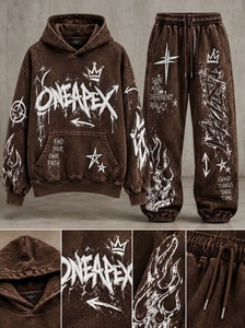 Men's Oversized <b>Brown</b> Acid Wash Hoodie Tracksuit Sets Heavyweight Streetwear Cotton <b>Jogger</b> Matching Sweat Suit Custom Apparel - Product Image 5