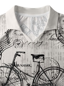 Unisex Full Print Bicycle Pattern Short Sleeve Shirt Turn-down Collar Breathable <b>Polyester</b> Summer Wear Regular Fit - Product Image 5