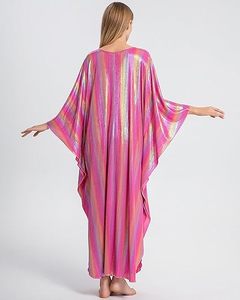 Robe Abaya Maxi Scintillante Col V Manches Chauve-Souris Coupe Ample Motif Floral Vêtement de Plage Femme Polyester Style Modeste Perlée - Product Image 6