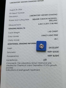 Diamantes Sueltos de Corte Cojín de 1.42ct y 1.43ct, Certificados por IGI, Claridad VVS, Diamantes de Laboratorio CVD, Color Rosa Fantasía, Venta al Por Mayor - Product Image 2