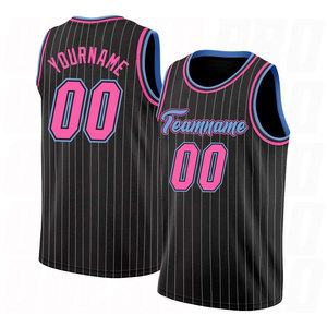 Maillot de basketball personnalisé sublimé Lamatex Sports, débardeur en maille rayé noir et rose, unisexe adulte, vêtement de sport respirant et ample - Product Image 3