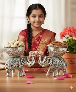 Handmade Metal Elephant Bowl Set With Carved Oriental Design For Fruit And Snacks Gifting - Product Image 6