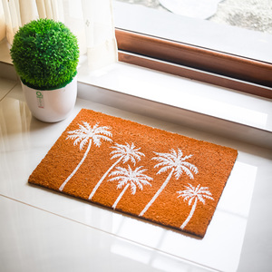 Paillasson en fibre de coco à motif feuille de Monstera, avec envers en PVC, imprimé tropical, paillasson d'entrée design, tapis de décoration intérieure en fibre naturelle - Product Image 1