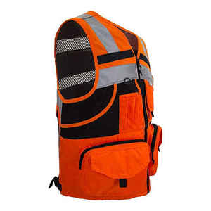 Chaleco de Seguridad Reflectante Naranja con Múltiples Bolsillos, Espalda de Malla, Cierre de Cremallera, Equipo de Trabajo de Alta Visibilidad - Product Image 2