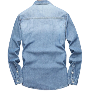 Chemise en jean décontractée pour homme à manches longues, en coton, délavée aux enzymes, coupe classique, avec poches à rabat sur la poitrine, anti-rétrécissement, séchage rapide - Product Image 2