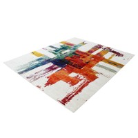 Hand Knotted Wool Rug Colorful Brushstroke Design Low Pile 3D Carpet for Living Room Bedroom Dining Room