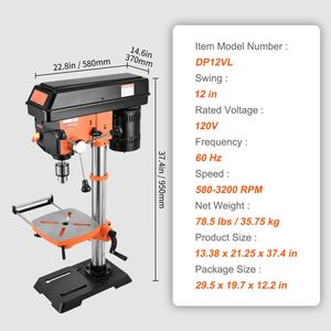 Trapano a Colonna da Banco in Ghisa 120V 5 Amp a Velocità Variabile con 12 Pollici di Distanza di Oscillazione e Inclinazione 0-45 Gradi, Alimentato a Batteria - Product Image 3
