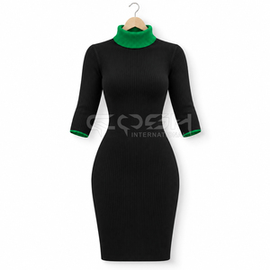ชุดเดรสไหมพรมคอเต่าสีดำของ Cosh International Sorority Sisterhood แต่งขอบสีเขียว แขนสามส่วน - Product Image 5